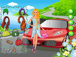 Lady in Red Car Dressup